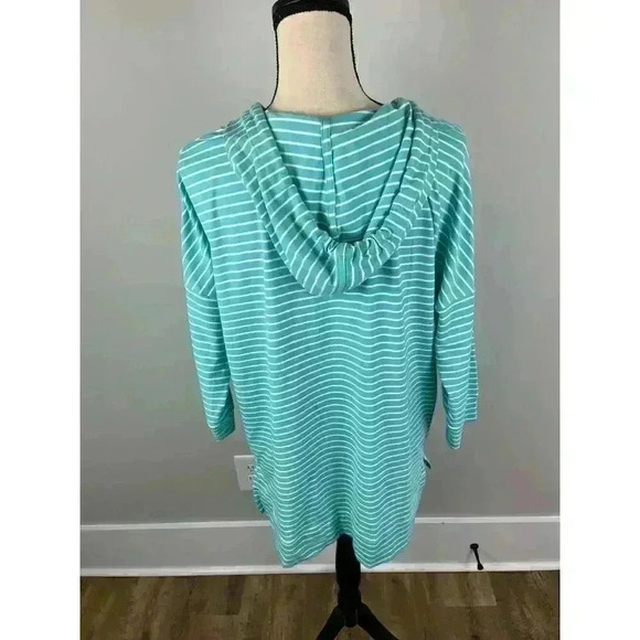 Coolibar Key Colony Beach Hoodie Blue Striped Tassel UPF 50 Stretch S - Picture 7 of 12